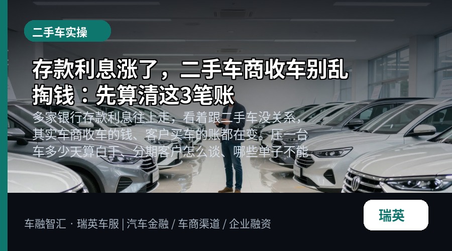 存款利息涨了，二手车商收车别乱掏钱：先算清这3笔账
